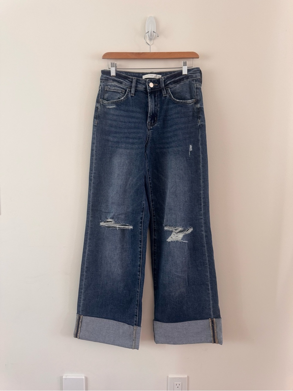Altar'd State Dark Blue Wide Leg Distressed Jeans